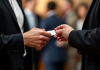 Professionals exchanging business cards