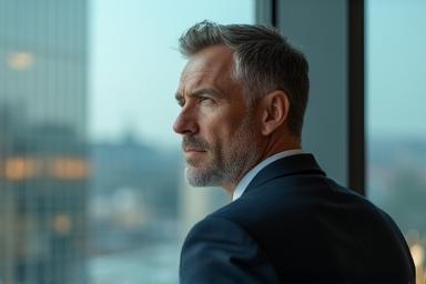 Executive looking thoughtfully at a window