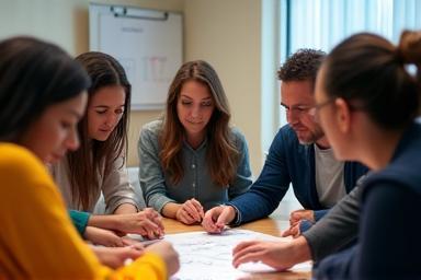 People collaborating on a leadership exercise